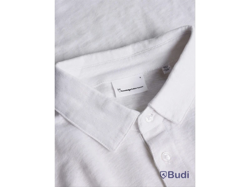 Polotröja Knowledge Cotton Apperal, linen v-neck, vit, stl. M