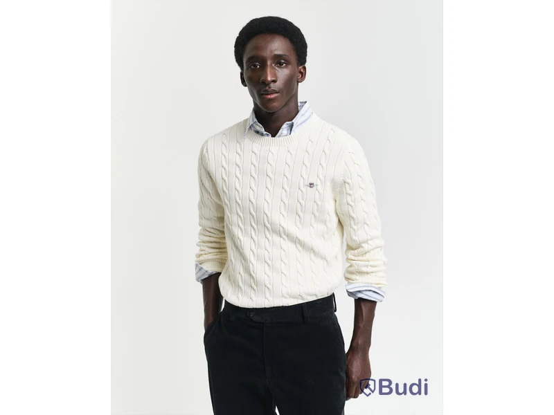 Tröja Gant, cotton cable, crew neck pullover, cream stl. XXL