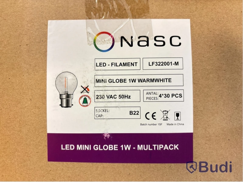 120 st. LED-lampor Nasc, mini globe 1w, B22, Filament, 60 lm