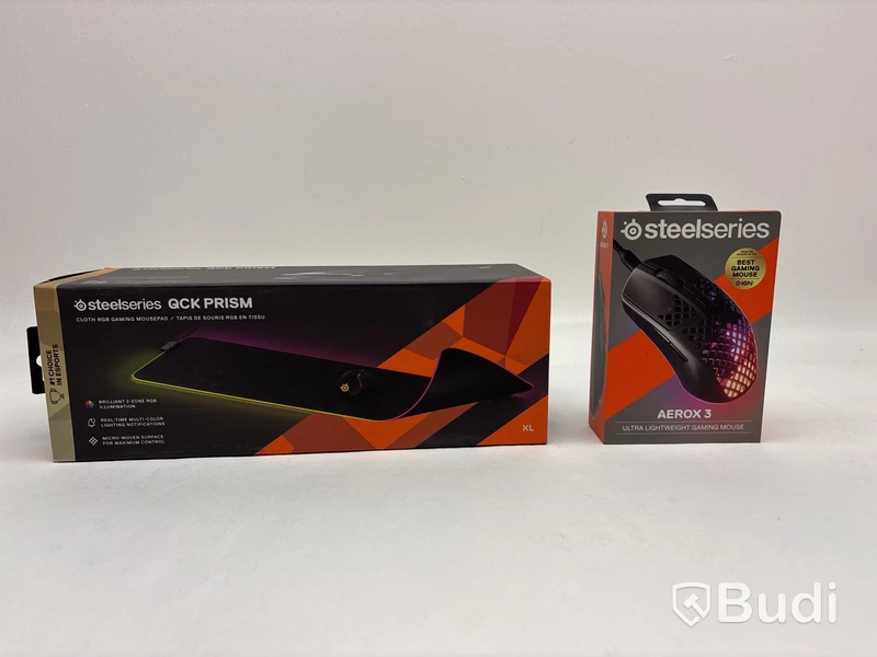 Gamingmus och gamingmusmatta Steelseries, Aerox 3 och QCK Prism