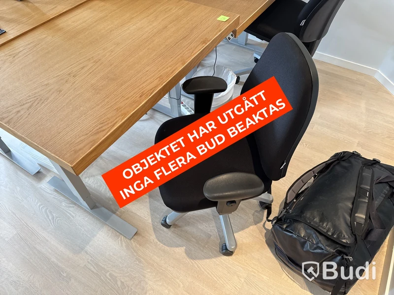 Höj- och sänkbart skrivbord i ekfanér med kontorsstol