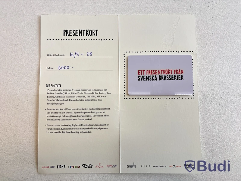 Presentkort på Svenska Brasserier
