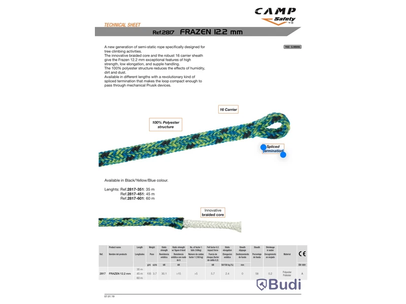 halvstatiskt rep Camp safety, Frazen 12.2 mm