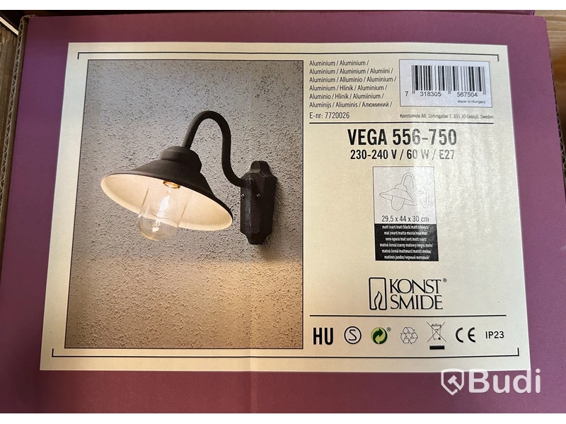 2 st. Utomhuslampor Konstsmide, Vega vägglykta E27 svart