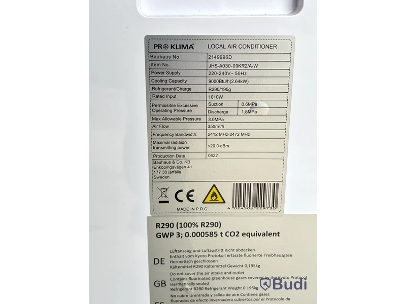 AIRCONDITION Proklima WIFI 9000BTU - Reservdelsobjekt / Reparationsobjekt