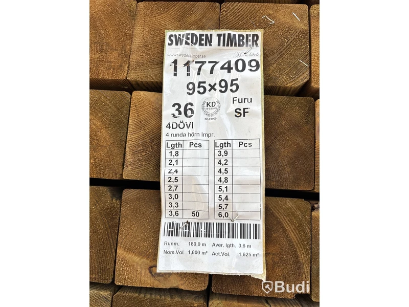 50 st. TRÄREGEL IMP 95X95 MM F L:3,6 M IMPREGNERAT NTR/A, 38234712