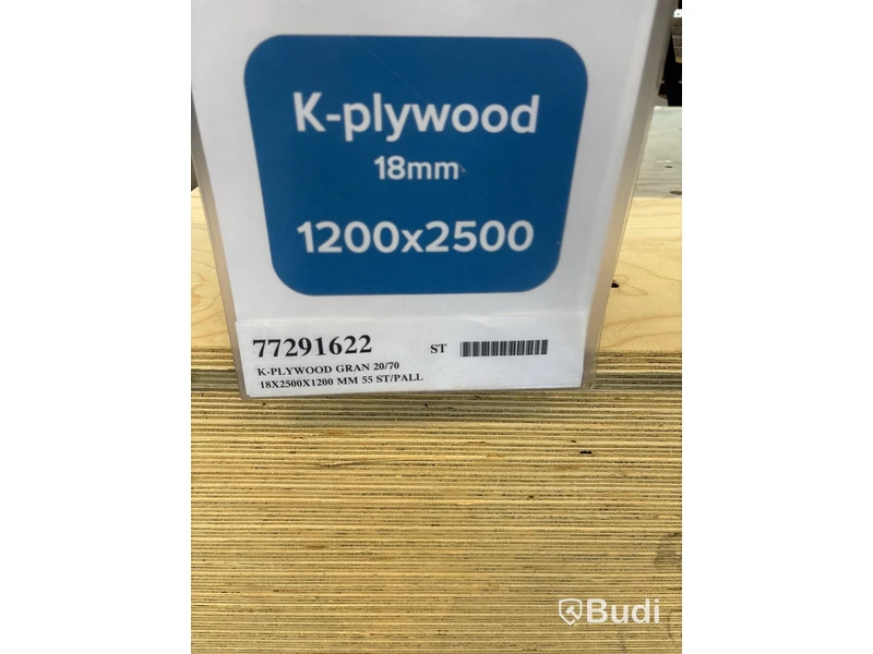 34 st. Konstruktionsplywood, K-plywood Gran 20/70, 18X2500X1200MM, 77291622