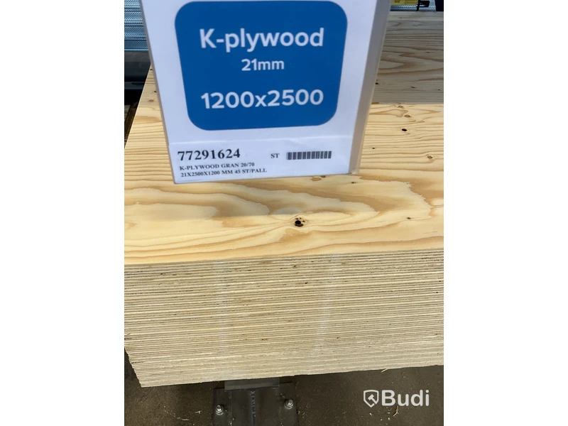 19 st. Konstruktionsplywood, K-plywood Gran 20/70, 21X2500X1200MM, 77291624