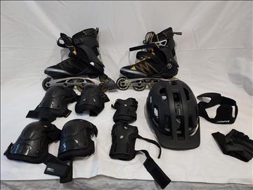 Rollerblades, hjälm samt div skydd