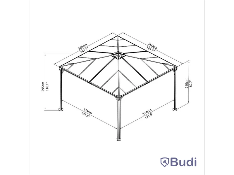 PAVILJONG CANOPIA PALERMO 3600, 360X360CM, ANTRACITGRÅ