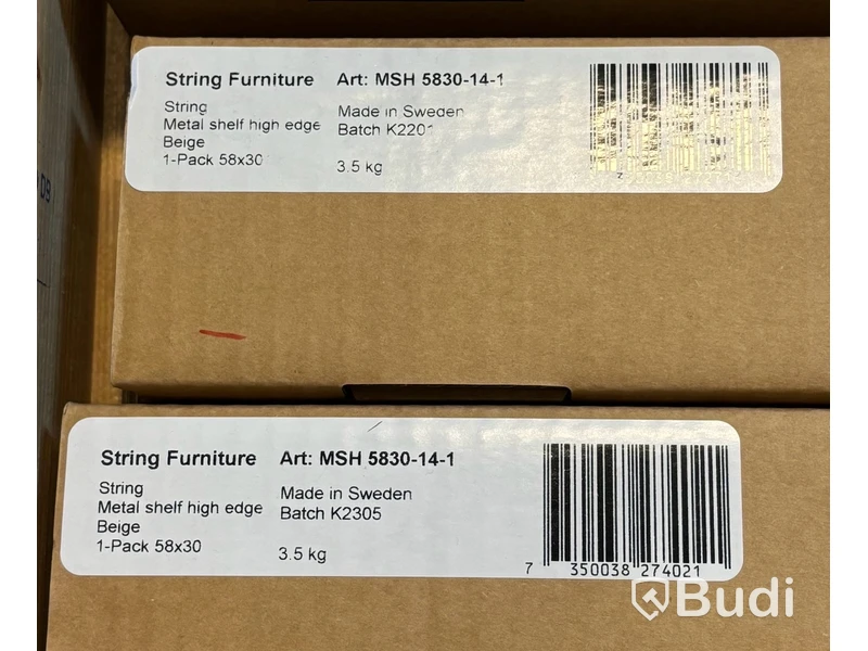 2 st. Hyllplan String, hög kant metall, beige, Totalt ord. pris inkl. moms: ca 1600 kr