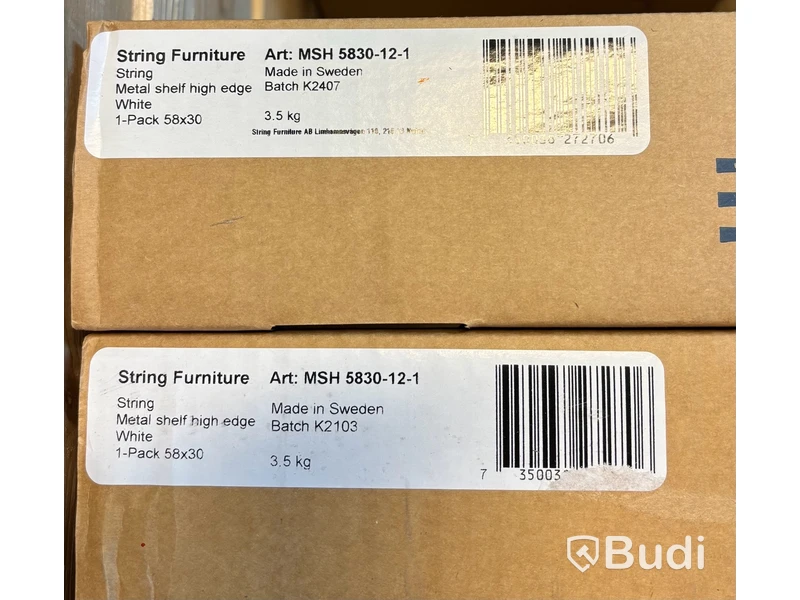 2 st. Hyllplan String, hög kant metall, vit, Totalt ord. pris inkl. moms: ca 1600 kr