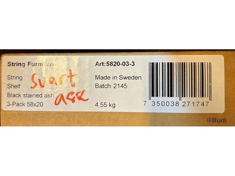 3 st. Hyllplan String, svartbetsad ask, Ord. pris inkl. moms: ca 1100 kr