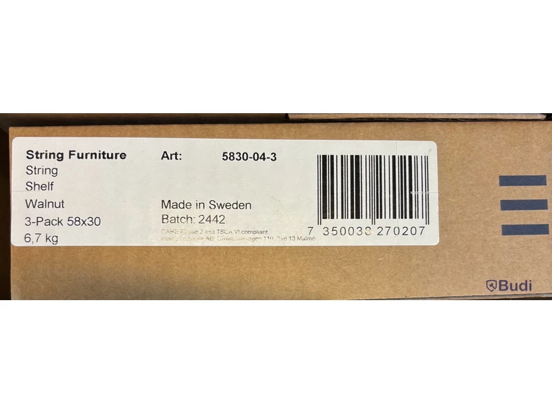 3 st. Hyllplan String, valnöt 58x30, Ord. pris inkl. moms: ca 1400 kr