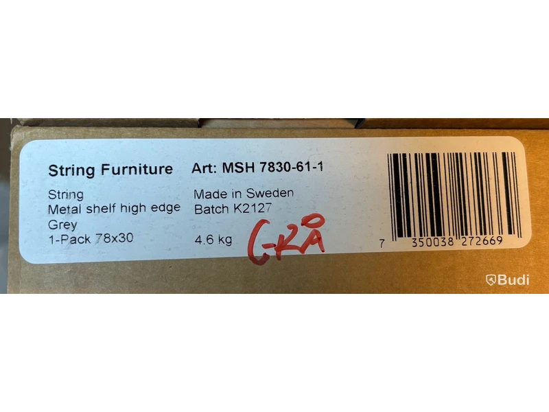 2 st. Hyllplan String, hög kant metall, grå, Totalt ord. pris inkl. moms: ca 1700 kr