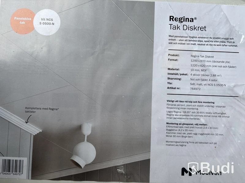 40,32 kvm TAKPANEL MOELVEN REGINA DISKRET VIT 10X620X1220MM