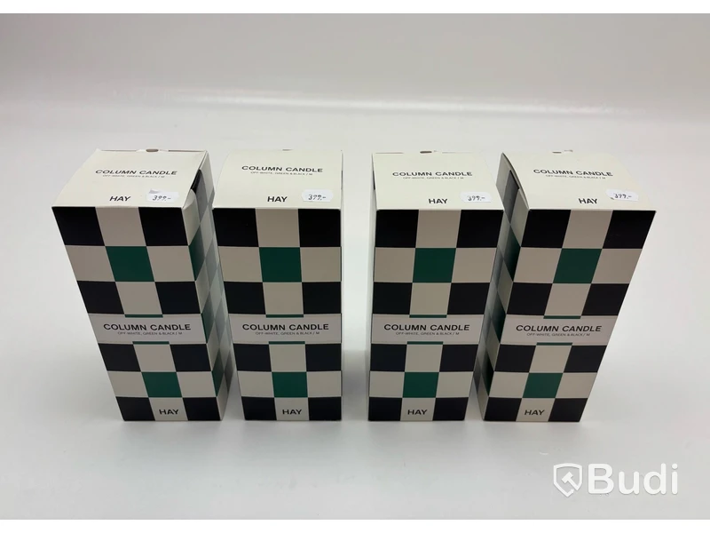 4 st. Column candle HAY, off-white, green & black M, Totalt ord. pris inkl. moms: ca 1600 kr