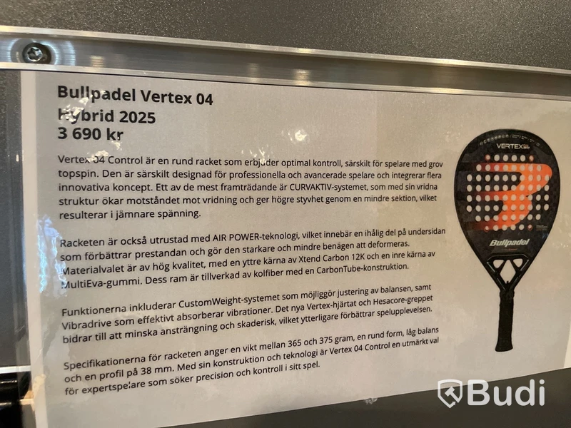 Padelracket Bullpadel Vertex 04 Hybrid 2025, ord. pris 2895 kr