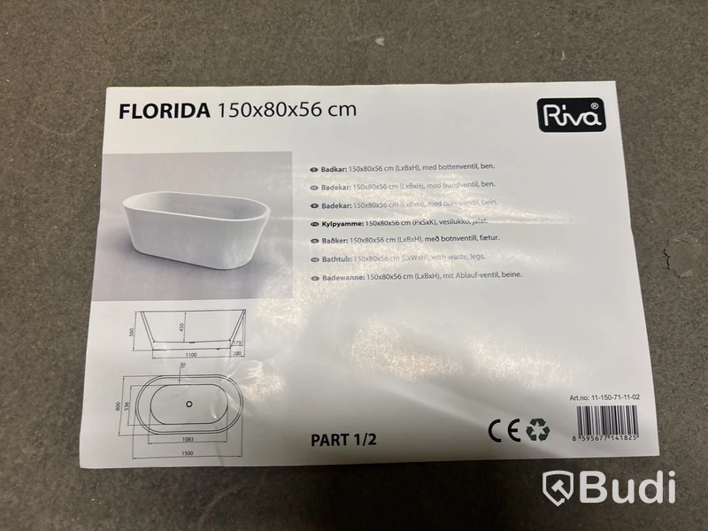 BADKAR RIVA FLORIDA FRISTÅENDE VIT 150 CM