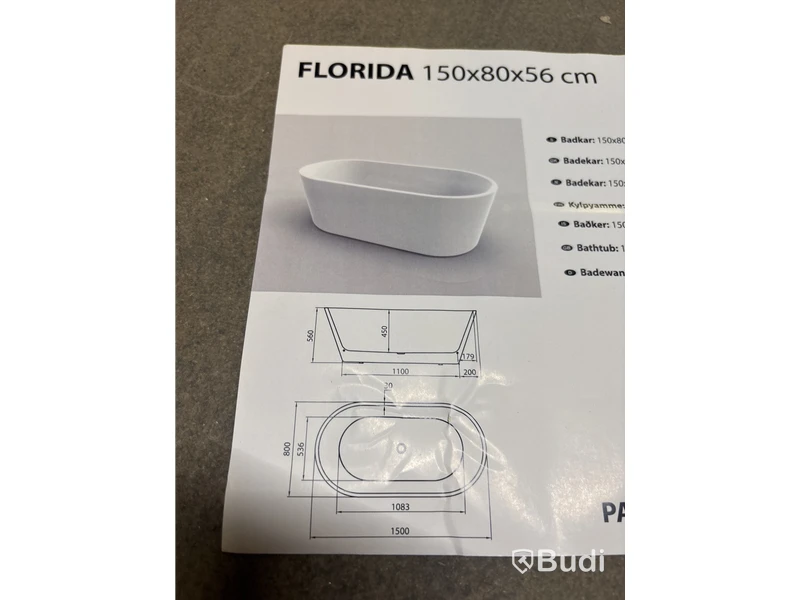 BADKAR RIVA FLORIDA FRISTÅENDE VIT 150 CM
