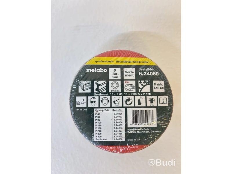 5 FÖRP. METABO SJÄLVHÄFTANDE SLIPARK METABO, OLIKA SORTER. 25-PACK SANDING DISCS 80 MM SORT, 624060