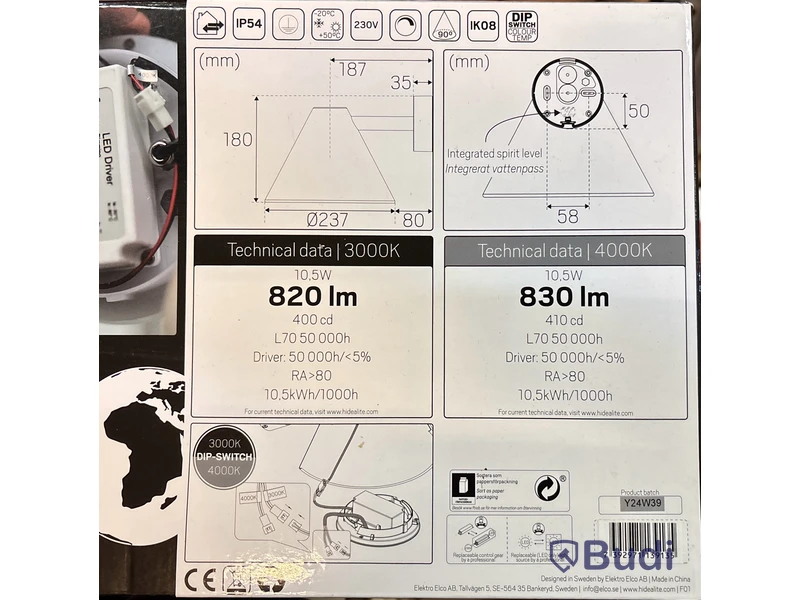 VÄGGARM HIDEALITE, 10.5W 830LM 3K/4K ANT, PEAK