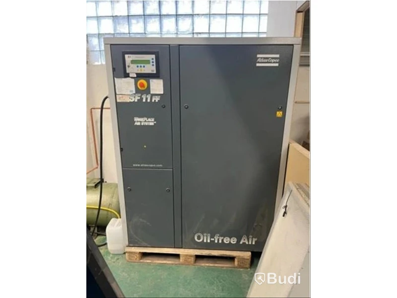 Automatisk screentryckmaskin TAS FC 2126 432 och oljefri skruvkompressor Atlas Copco SF11 FF (2005)