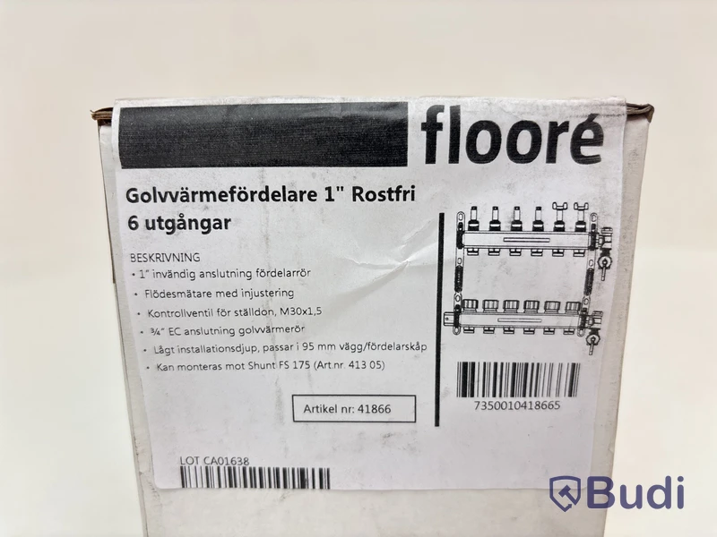 Golvvärmefördelare flooré, 1 tum, rostfri, 6 utgångar