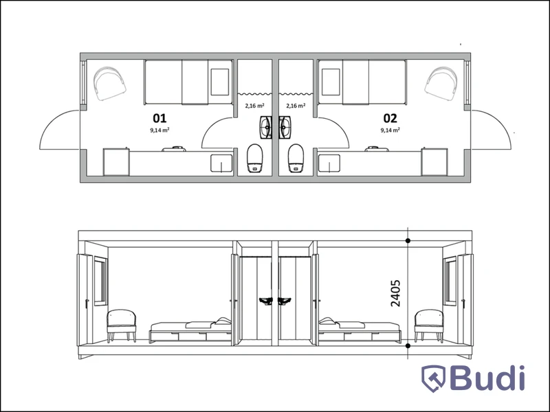40 st Bodar med 2 lägenheter i varje (Modulby) - Etablering K (40 modular units with 2 apartments in each – Block K)