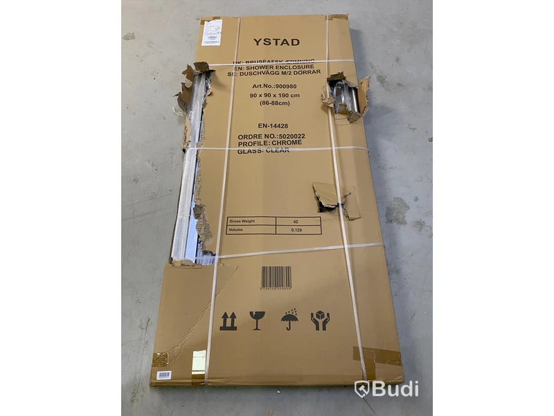 DUSCHHÖRNA NORTIQ YSTAD RAK KLARGLAS 90X90CM