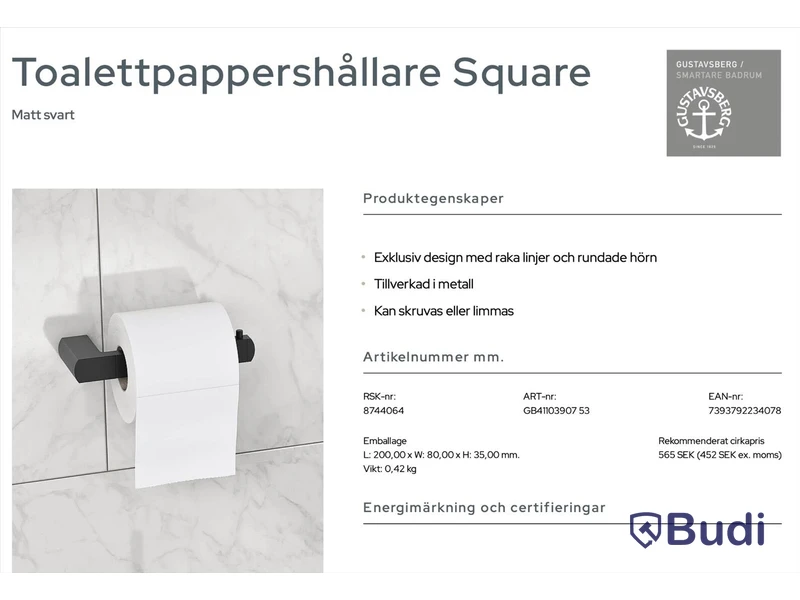 Paket med badrumtillbehör Gustavsberg: toalettrullehållare, toalettborsthållare samt 2 st. handukshållare