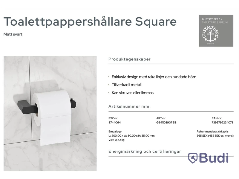 Paket med badrumtillbehör Gustavsberg: toalettrullehållare, toalettborsthållare samt 2 st. handukshållare