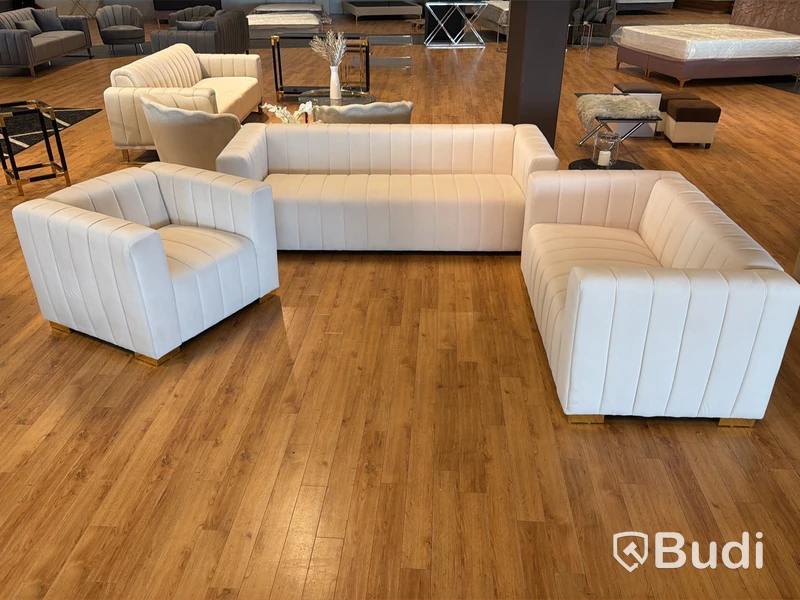 Soffgrupp "Eva", 3 delar, i beige sammet