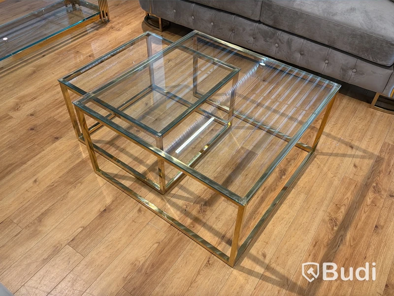 Soffbord i två delar, guld/ glas