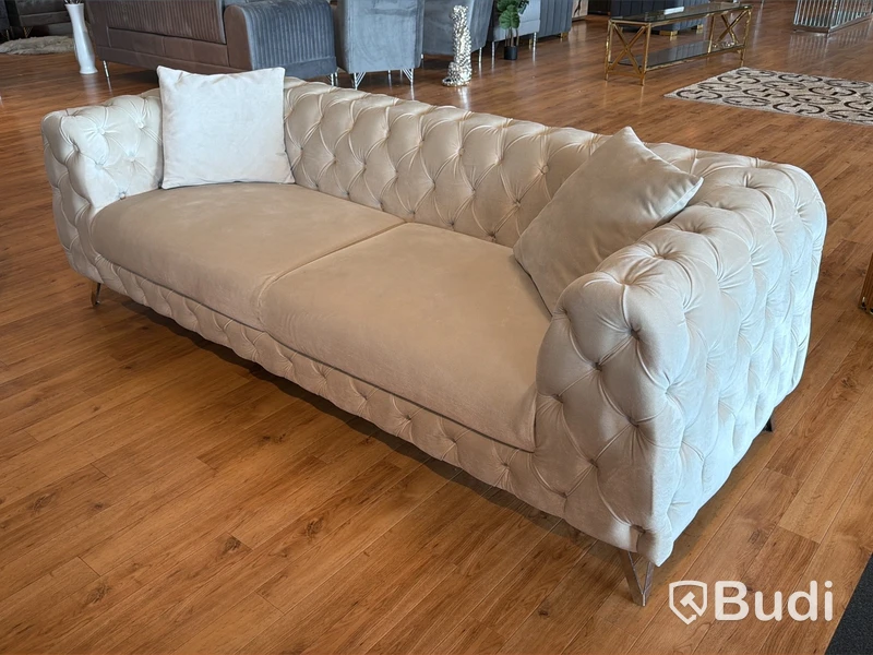 3-sits soffa, ljusrosa sammet