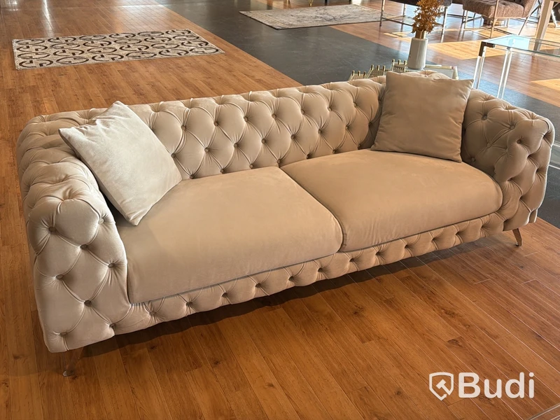 3-sits soffa, ljusrosa sammet