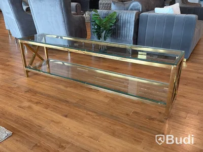 TV-bänk/ sidobänk, guld/ glas, 180 cm