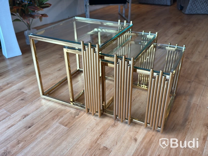 Satsbord, 3 del, guld/ glas