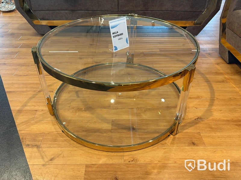 Soffbord, guld/ glas, Ø 90 cm