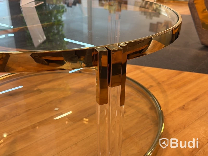 Soffbord, guld/ glas, Ø 90 cm