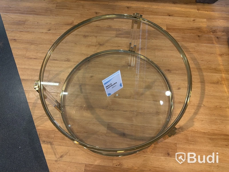 Soffbord, guld/ glas, Ø 90 cm