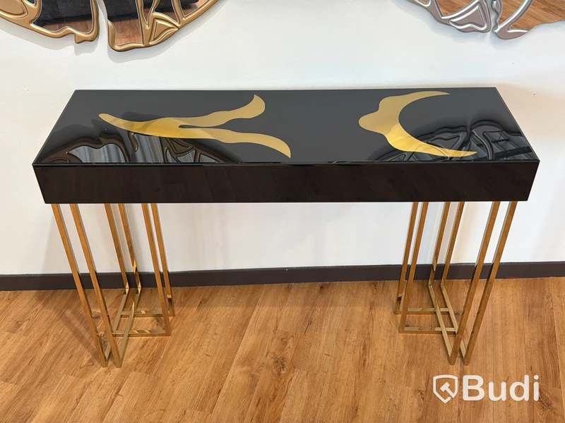 Sidobord, guld/ svart, 120 cm