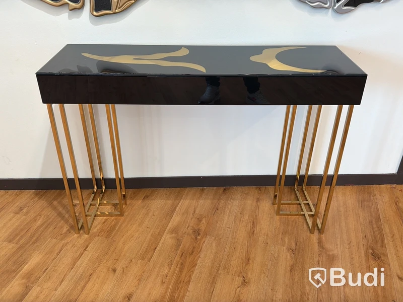 Sidobord, guld/ svart, 120 cm