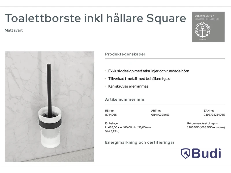 Paket med badrumstillbehör Gustavsberg: toalettrullehållare, toalettborsthållare samt 2 st. handdukshållare