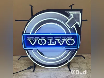 Neonskylt Volvo, blå/vit/svart