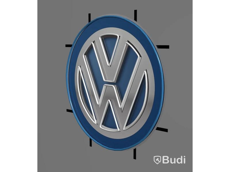 Neonskylt Volkswagen-logotyp, blått glas