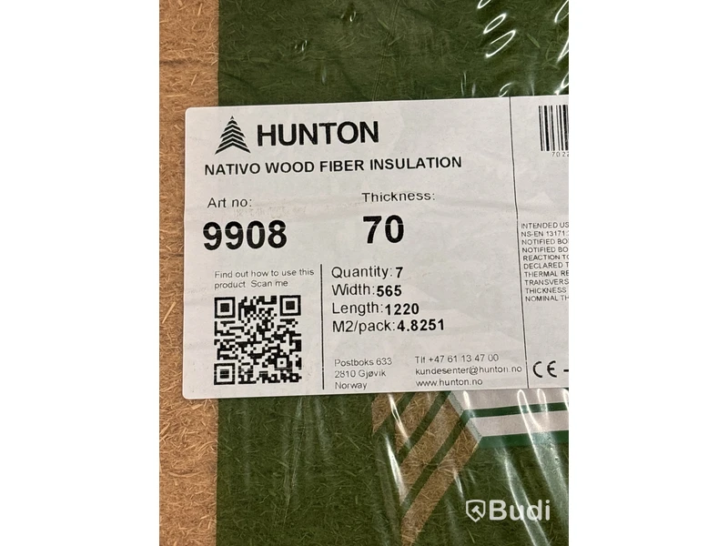 ca 14,67 kvm TRÄFIBERISOLERING HUNTON 70X565X1220MM