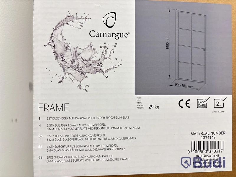 DUSCHVÄGG CAMARGUE FRAME NISCH MED SVARTA SPRÖJS 100 CM