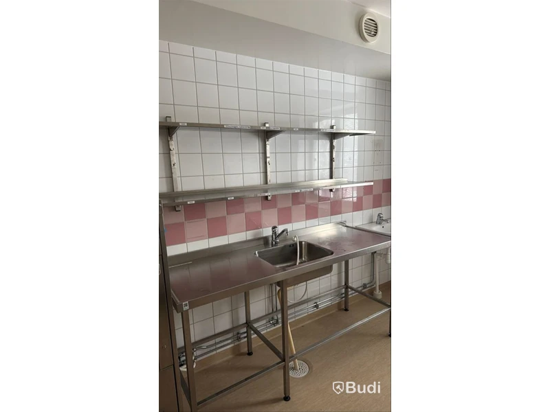 Rostfri bänk med hyllor, 180 cm