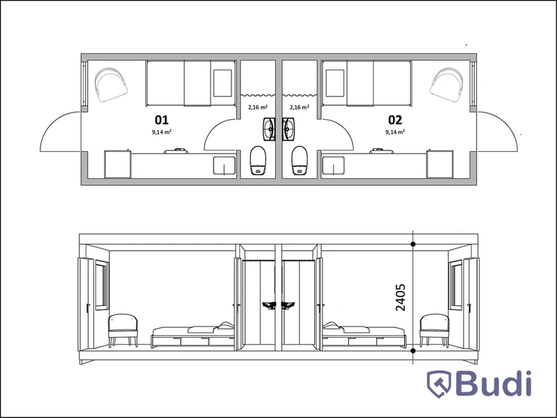 40 st Bodar med 2 lägenheter i varje (Modulby) - Etablering D (40 modular units with 2 apartments in each – Block D)